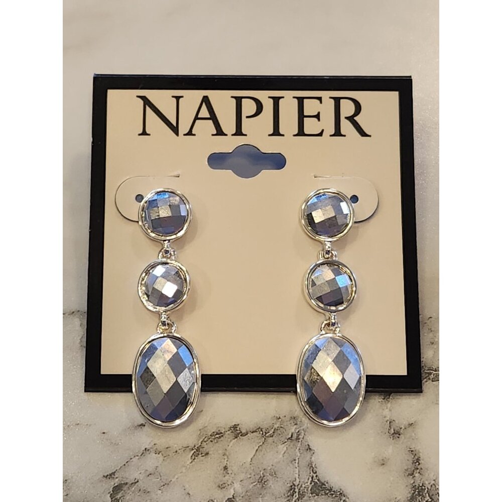 Napier Silver-Tone Faceted Drop Earrings With Geometric Design For Women